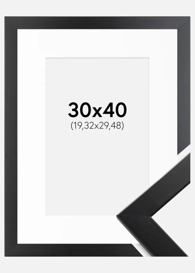 Ramme Trendline Sort 30x40 cm - Passepartout Hvid 8x12 inches