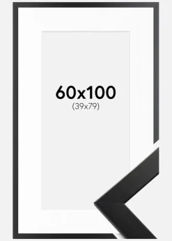 Ramme Trendline Sort 60x100 cm - Passepartout Hvid 40x80 cm