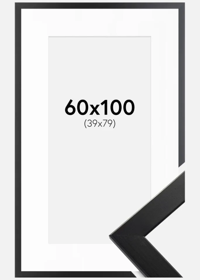 Ramme Trendline Sort 60x100 cm - Passepartout Hvid 40x80 cm