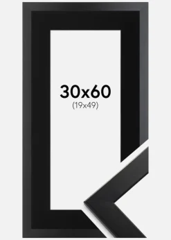 Ramme Trendline Sort 30x60 cm - Passepartout Sort 20x50 cm