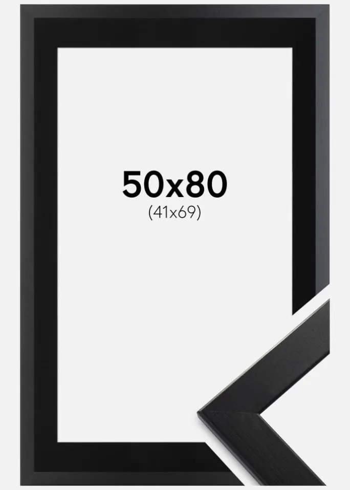 Ramme Trendline Sort 50x80 cm - Passepartout Sort 42x70 cm