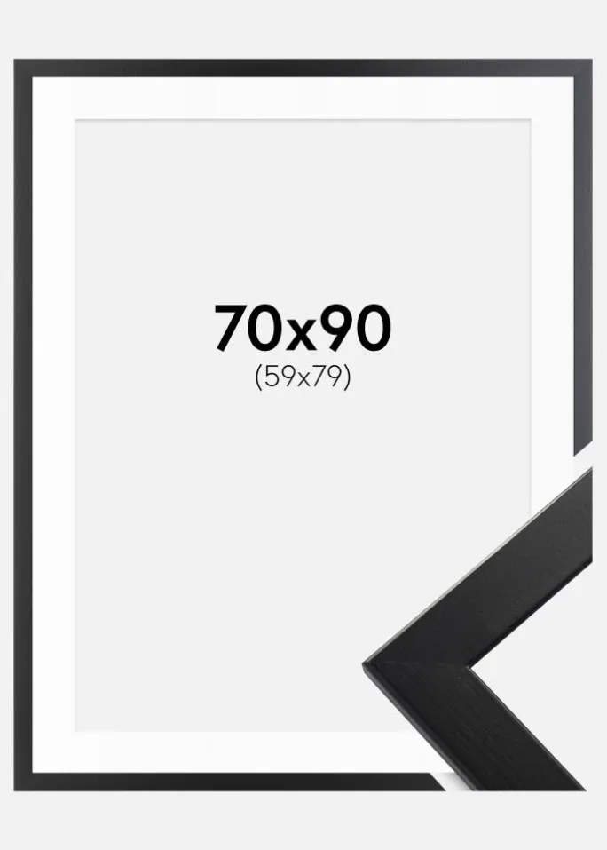 Ramme Trendline Sort 70x90 cm - Passepartout Hvid 60x80 cm