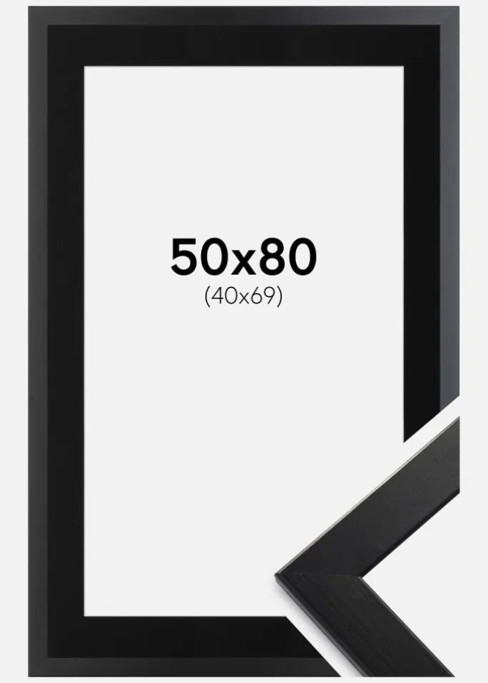 Ramme Trendline Sort 50x80 cm - Passepartout Sort 41x70 cm