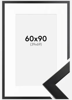 Ramme Trendline Sort 60x90 cm - Passepartout Hvid 40x70 cm