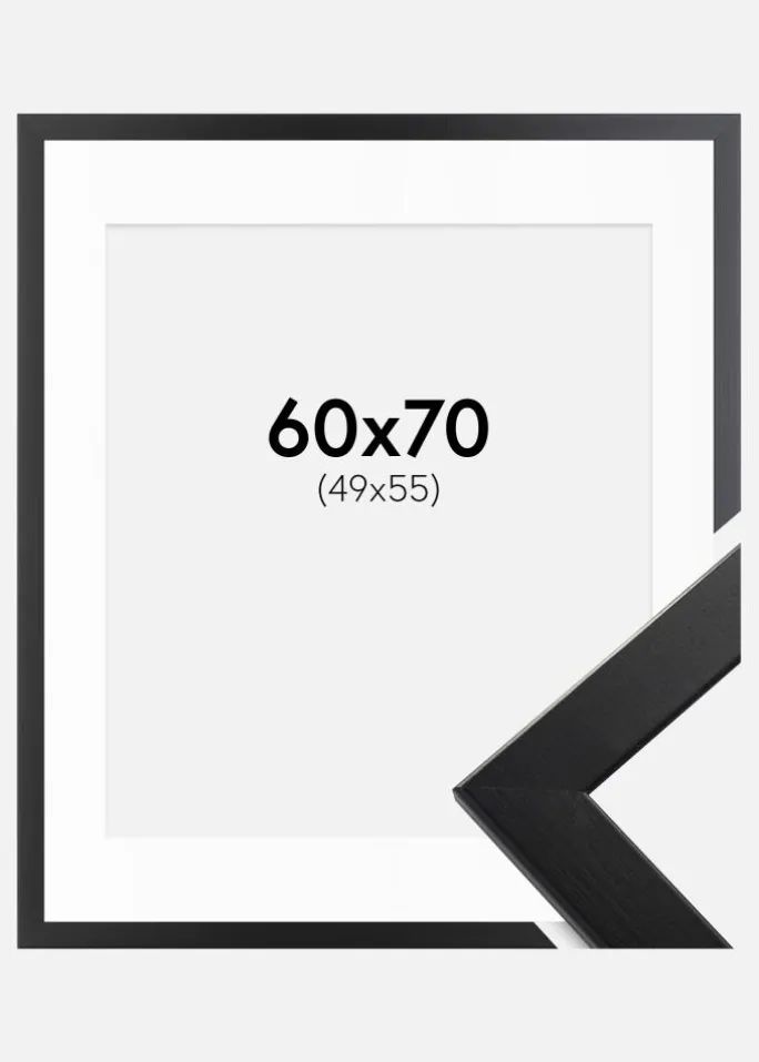 Ramme Trendline Sort 60x70 cm - Passepartout Hvid 50x56 cm