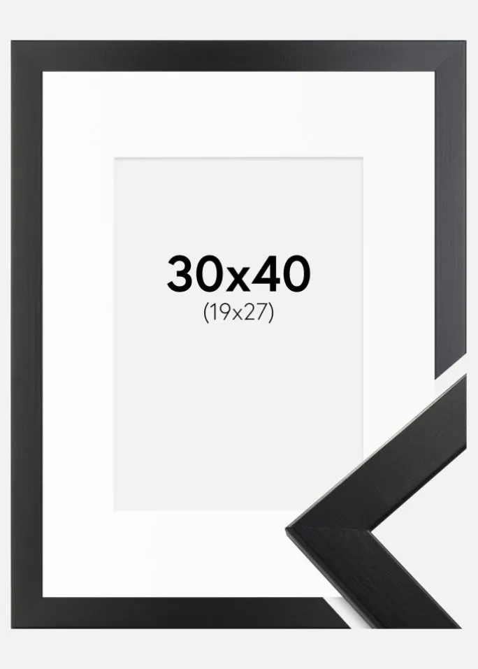 Ramme Trendline Sort 30x40 cm - Passepartout Hvid 20x28 cm
