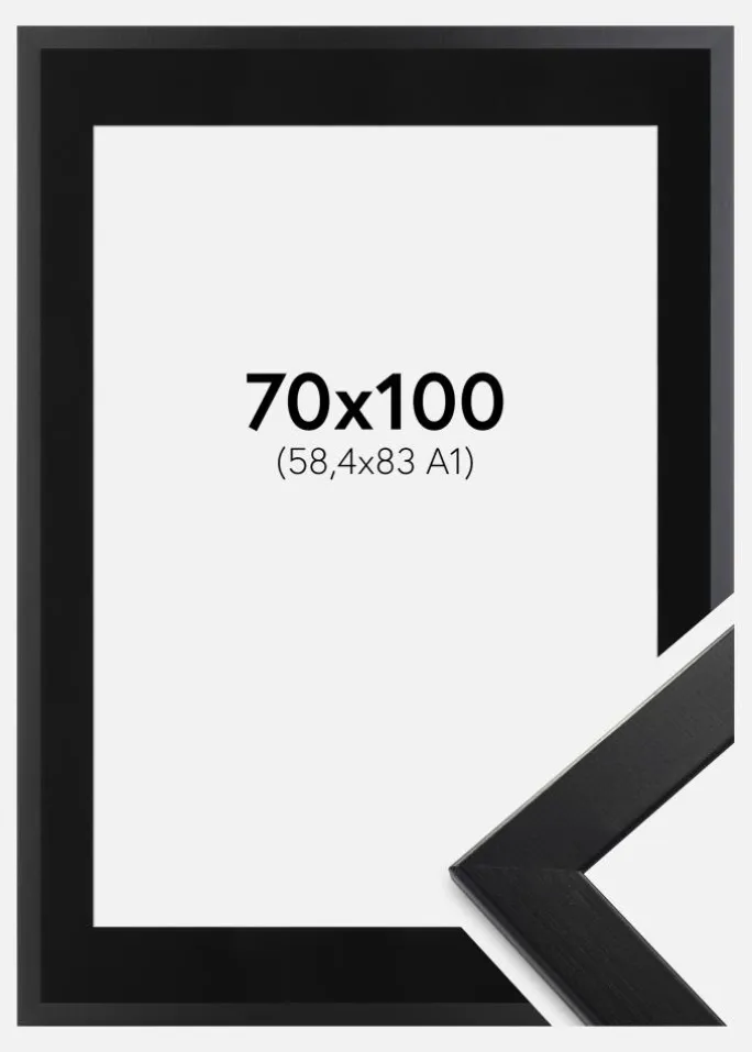 Ramme Trendline Sort 70x100 cm - Passepartout Sort 59,4x84 cm (A1)