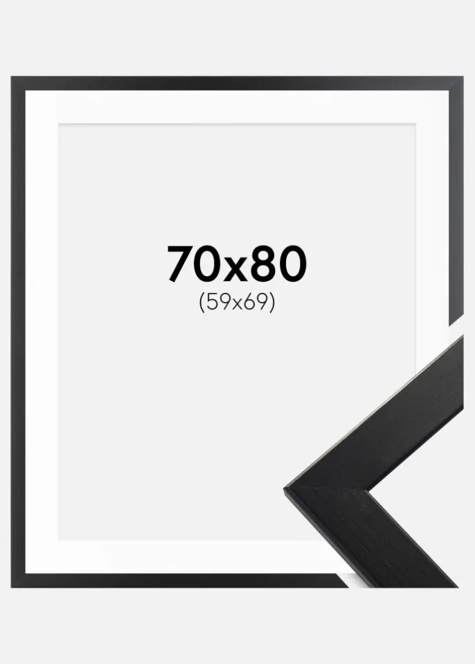 Ramme Trendline Sort 70x80 cm - Passepartout Hvid 60x70 cm