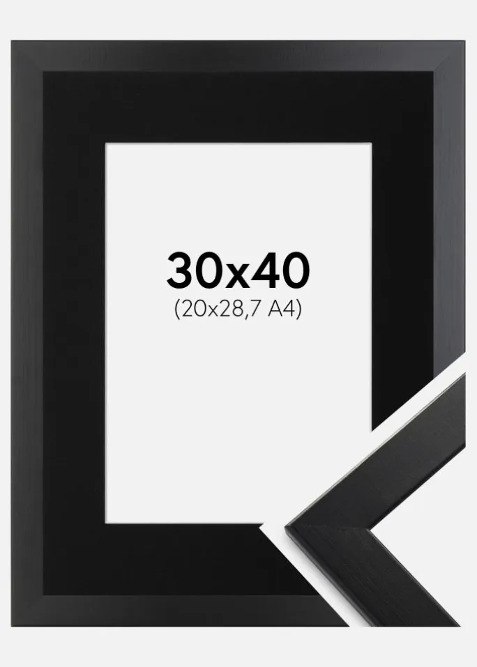 Ramme Trendline Sort 30x40 cm - Passepartout Sort 21x29,7 cm (A4)