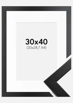 Ramme Trendline Sort 30x40 cm - Passepartout Hvid 21x29,7 cm (A4)