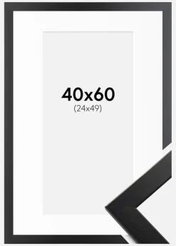Ramme Trendline Sort 40x60 cm - Passepartout Hvid 25x50 cm