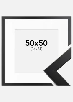 Ramme Trendline Sort 50x50 cm - Passepartout Hvid 35x35 cm