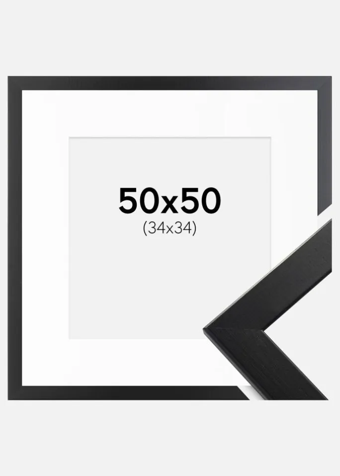 Ramme Trendline Sort 50x50 cm - Passepartout Hvid 35x35 cm