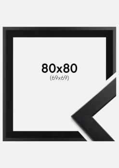 Ramme Trendline Sort 80x80 cm - Passepartout Sort 70x70 cm