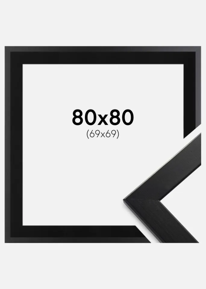Ramme Trendline Sort 80x80 cm - Passepartout Sort 70x70 cm