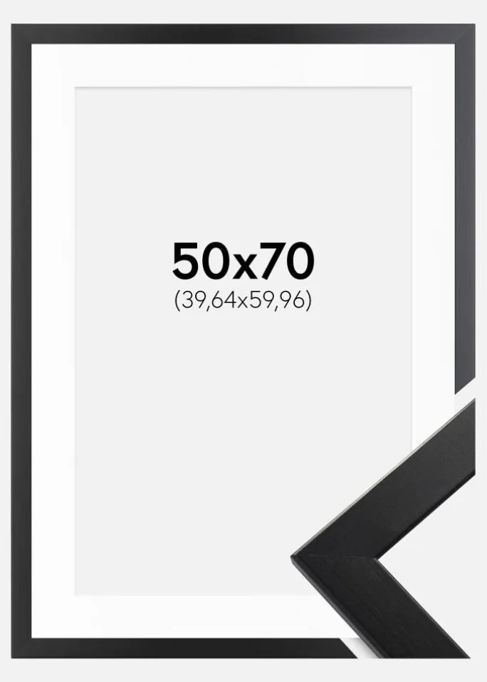 Ramme Trendline Sort 50x70 cm - Passepartout Hvid 16x24 inches