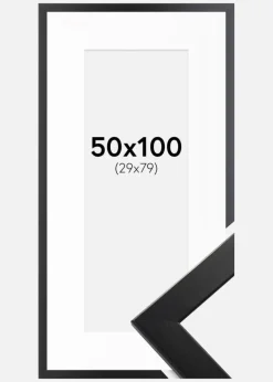 Ramme Trendline Sort 50x100 cm - Passepartout Hvid 30x80 cm