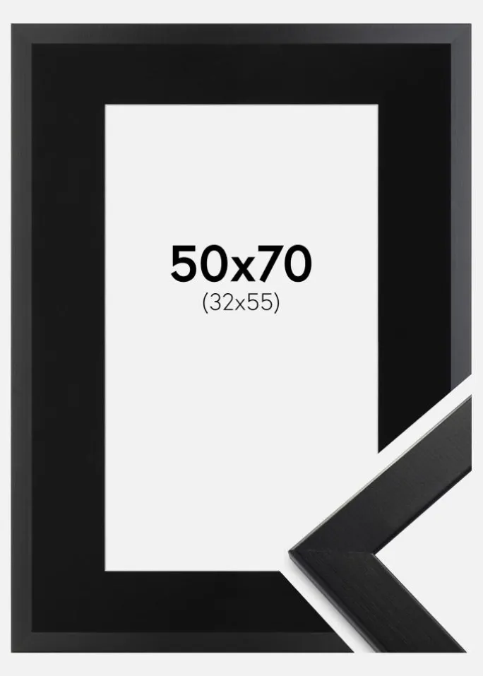 Ramme Trendline Sort 50x70 cm - Passepartout Sort 33x56 cm