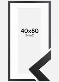 Ramme Trendline Sort 40x80 cm - Passepartout Hvid 25x70 cm