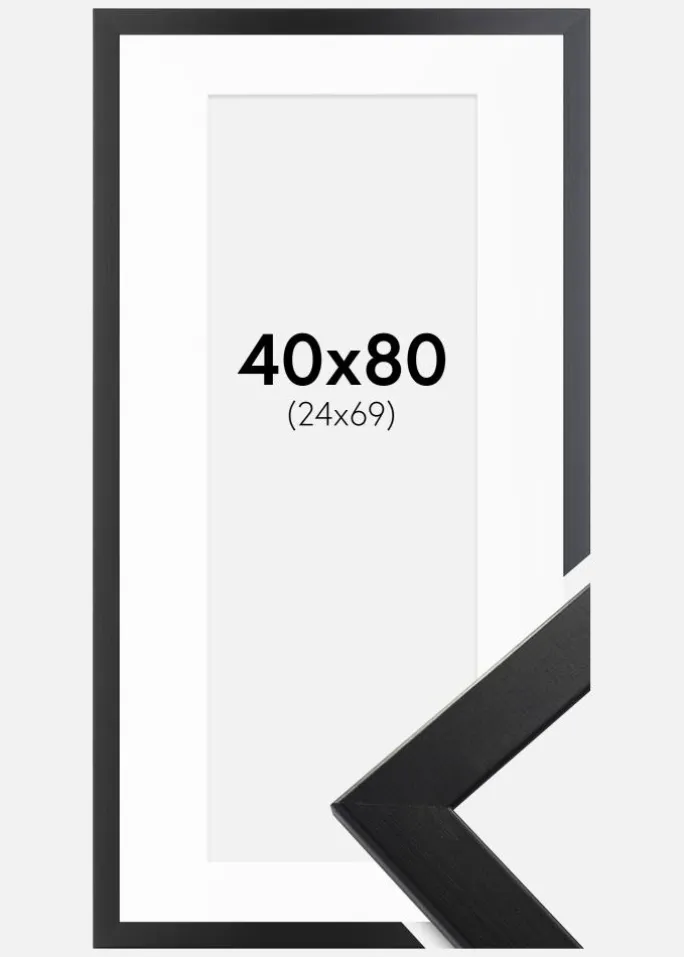 Ramme Trendline Sort 40x80 cm - Passepartout Hvid 25x70 cm