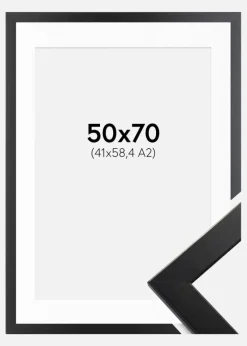 Ramme Trendline Sort 50x70 cm - Passepartout Hvid 42x59,4 cm (A2)