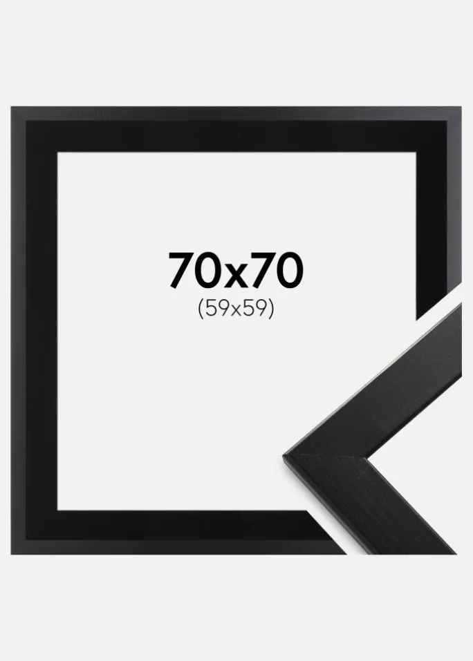 Ramme Trendline Sort 70x70 cm - Passepartout Sort 60x60 cm