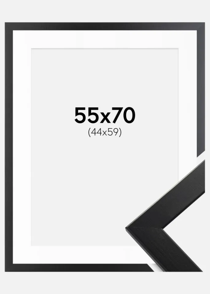 Ramme Trendline Sort 55x70 cm - Passepartout Hvid 45x60 cm