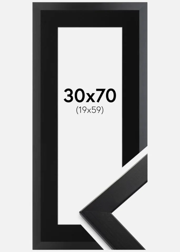 Ramme Trendline Sort 30x70 cm - Passepartout Sort 20x60 cm