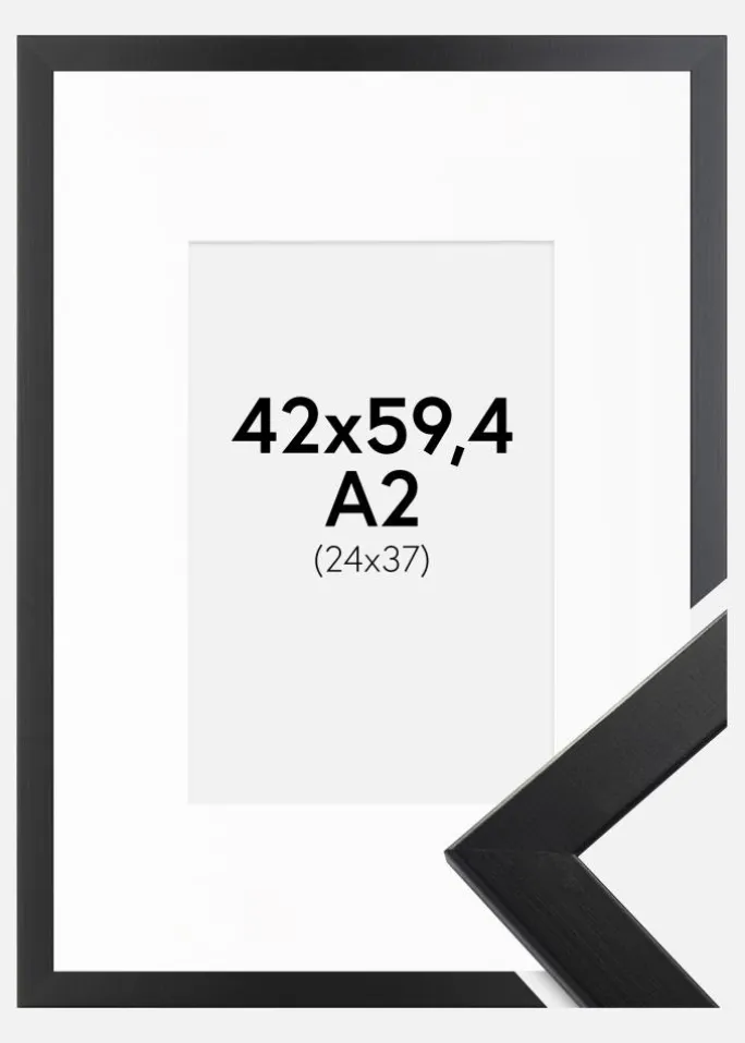 Ramme Trendline Sort 42x59,4 cm (A2) - Passepartout Hvid 25x38 cm
