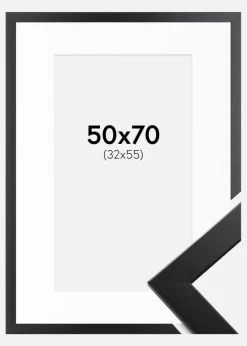 Ramme Trendline Sort 50x70 cm - Passepartout Hvid 33x56 cm