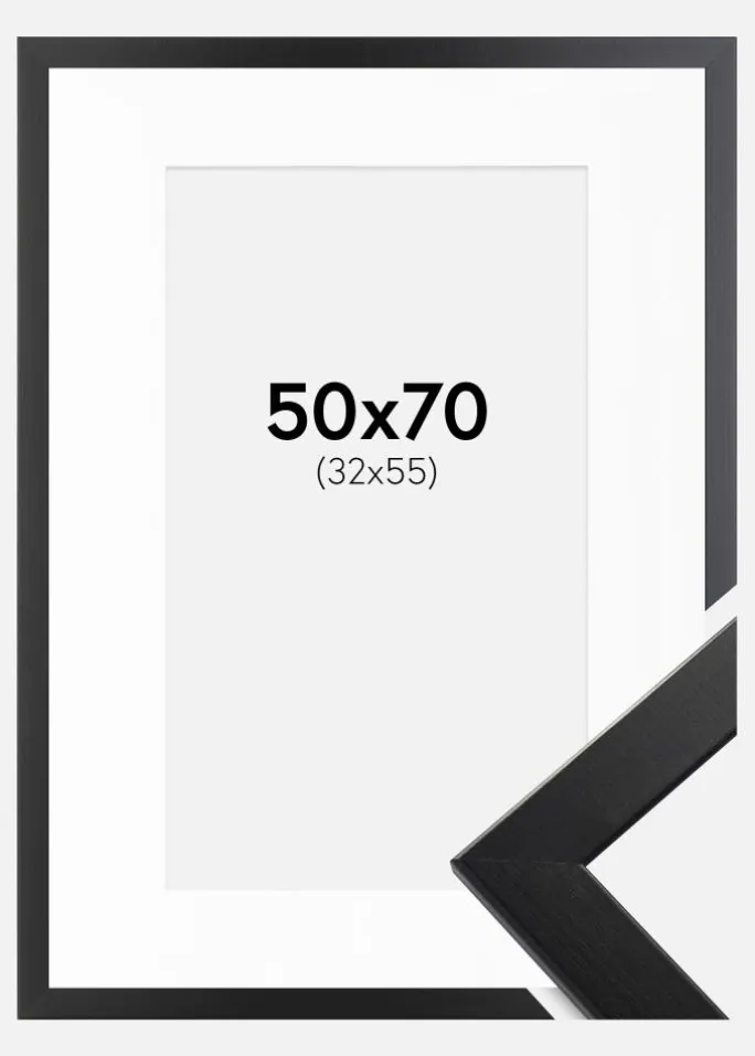 Ramme Trendline Sort 50x70 cm - Passepartout Hvid 33x56 cm