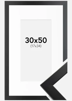 Ramme Trendline Sort 30x50 cm - Passepartout Hvid 18x35 cm