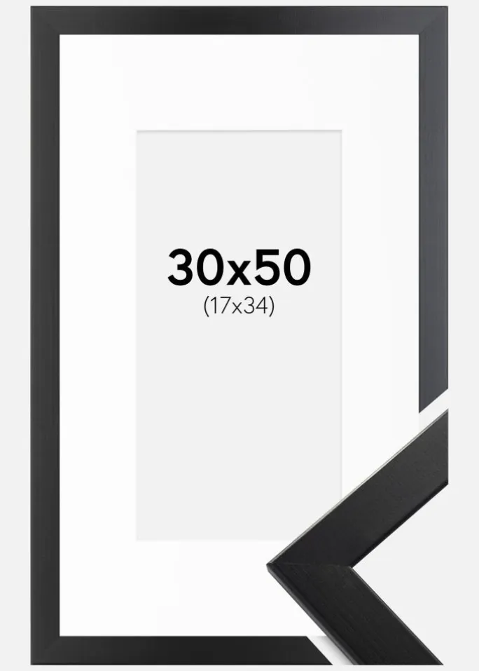 Ramme Trendline Sort 30x50 cm - Passepartout Hvid 18x35 cm