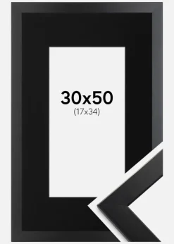 Ramme Trendline Sort 30x50 cm - Passepartout Sort 18x35 cm
