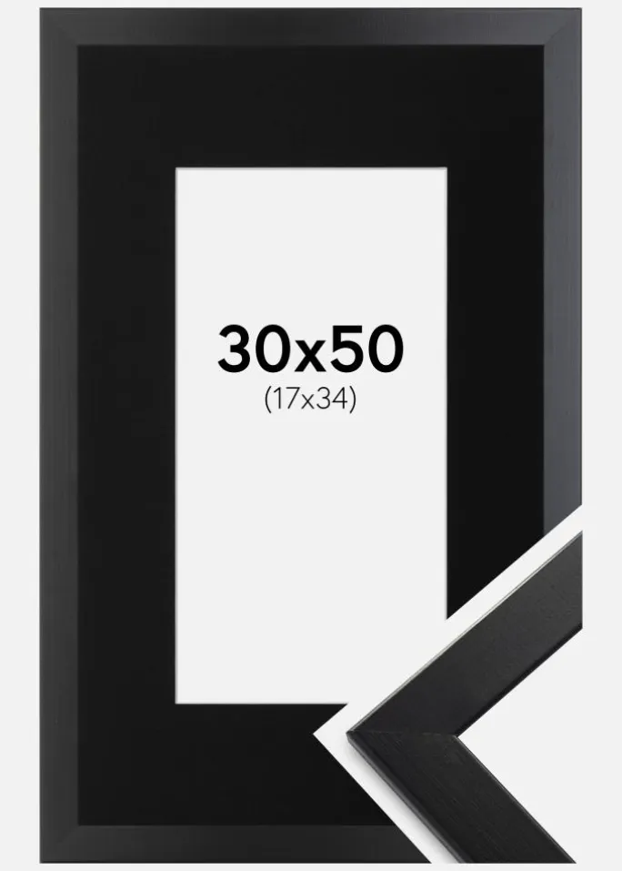 Ramme Trendline Sort 30x50 cm - Passepartout Sort 18x35 cm