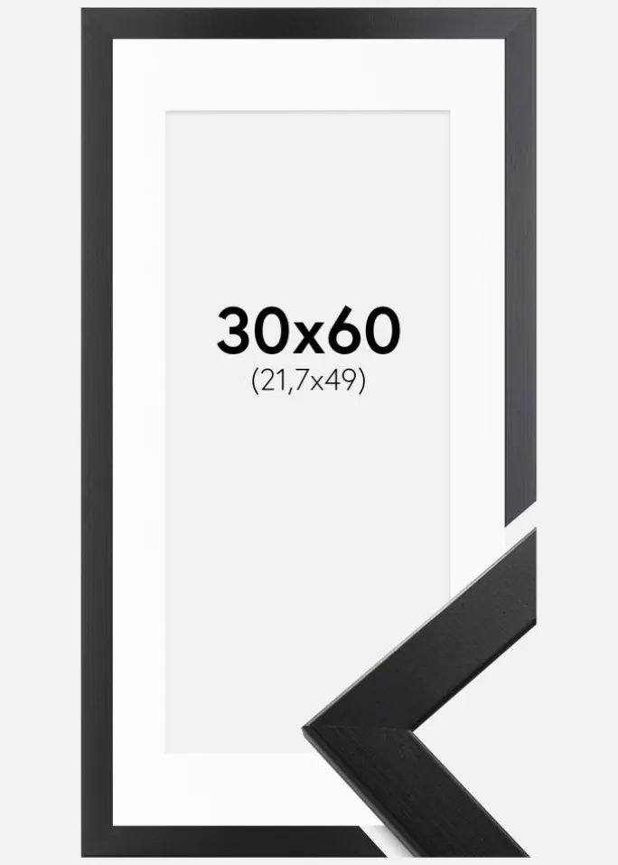 Ramme Trendline Sort 30x60 cm - Passepartout Hvid 22,7x50 cm