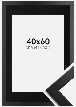 Ramme Trendline Sort 40x60 cm - Passepartout Sort 32,9x48,3 cm (A3+)