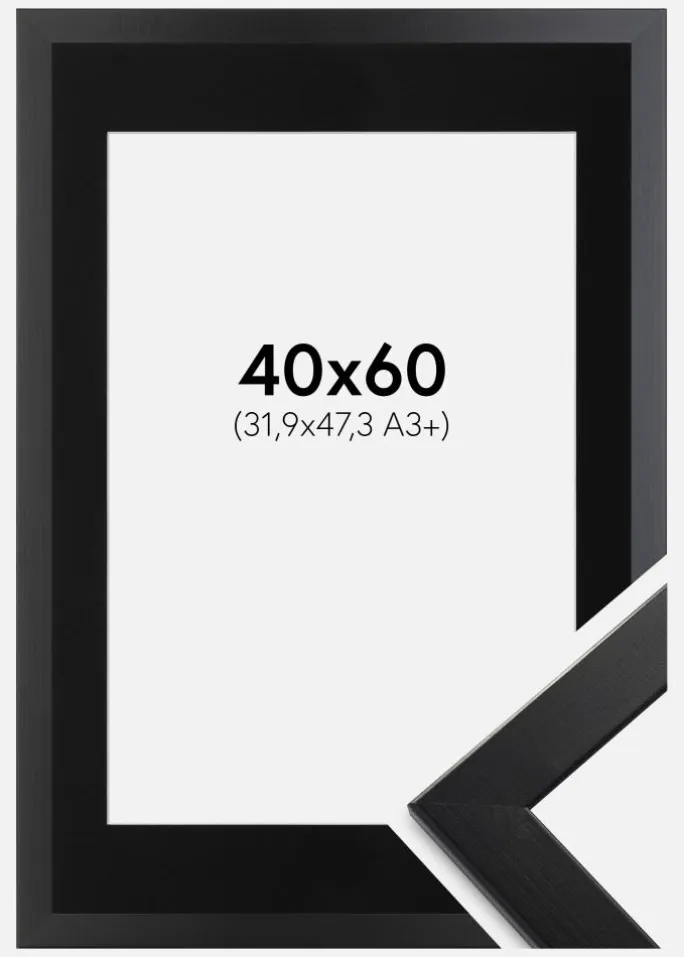 Ramme Trendline Sort 40x60 cm - Passepartout Sort 32,9x48,3 cm (A3+)