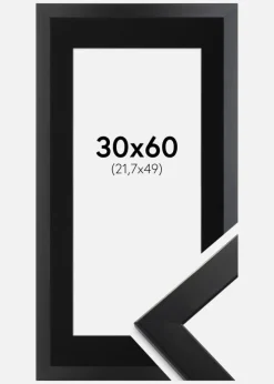 Ramme Trendline Sort 30x60 cm - Passepartout Sort 22,7x50 cm