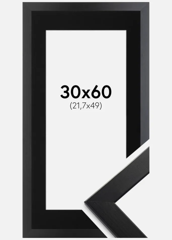 Ramme Trendline Sort 30x60 cm - Passepartout Sort 22,7x50 cm