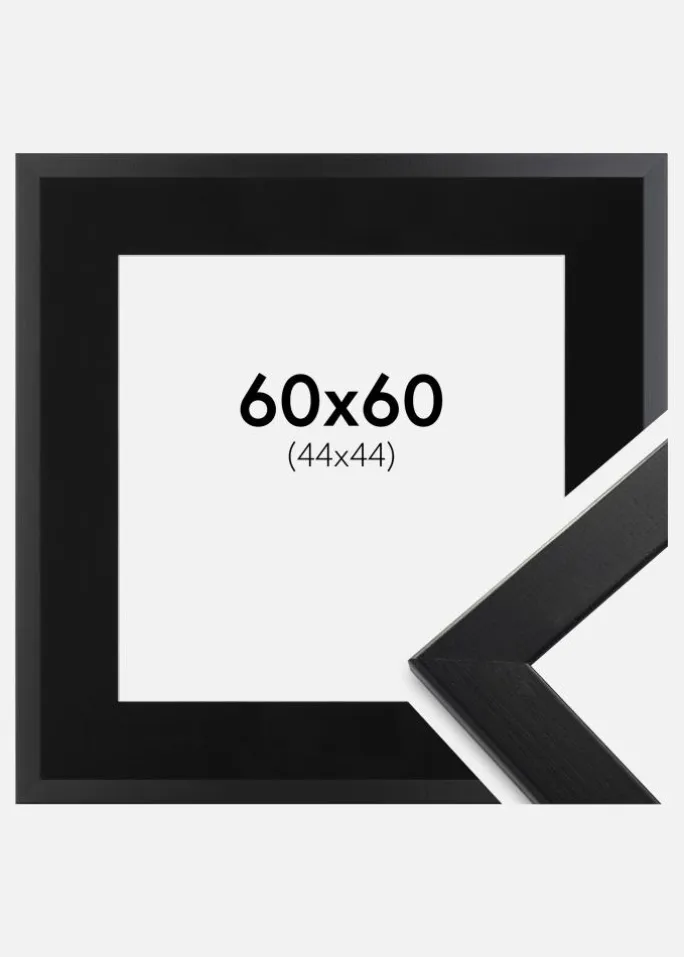Ramme Trendline Sort 60x60 cm - Passepartout Sort 45x45 cm