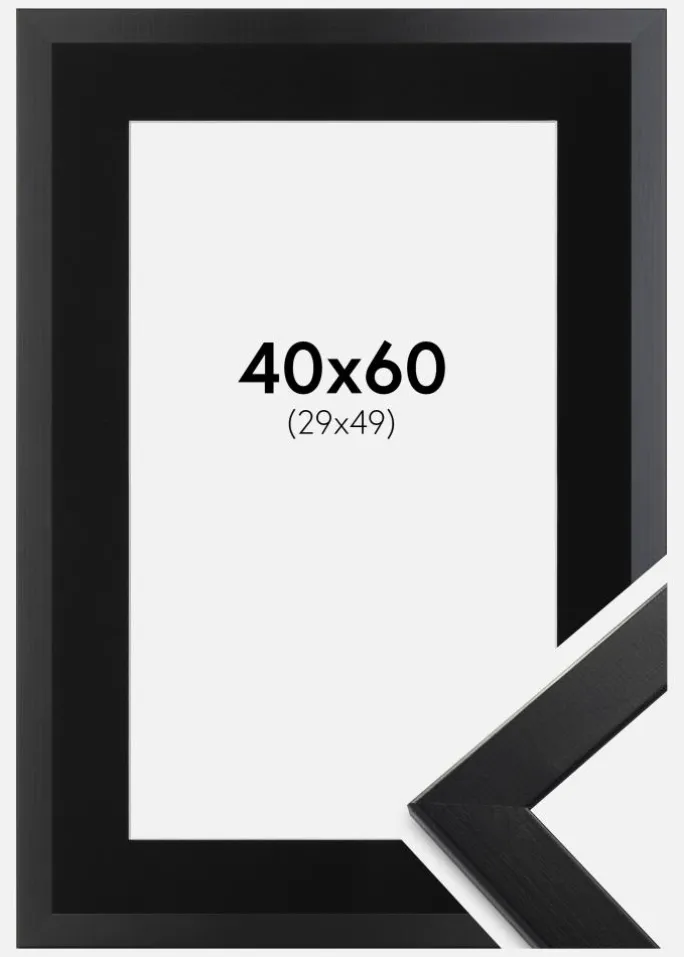 Ramme Trendline Sort 40x60 cm - Passepartout Sort 30x50 cm