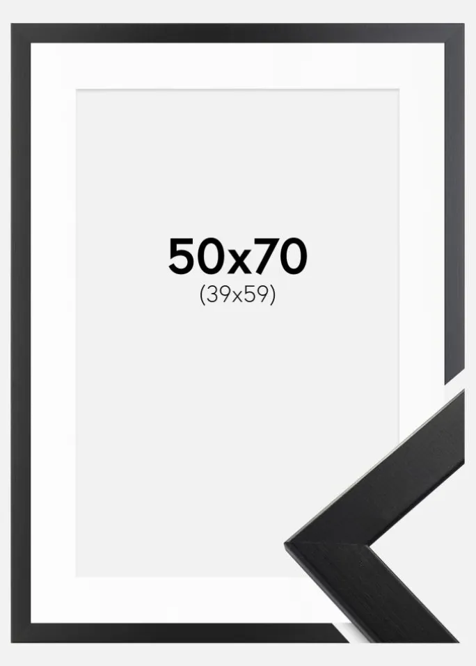 Ramme Trendline Sort 50x70 cm - Passepartout Hvid 40x60 cm