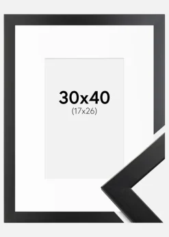 Ramme Trendline Sort 30x40 cm - Passepartout Hvid 18x27 cm