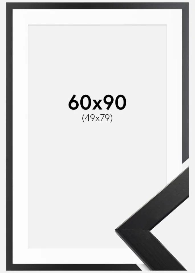 Ramme Trendline Sort 60x90 cm - Passepartout Hvid 50x80 cm