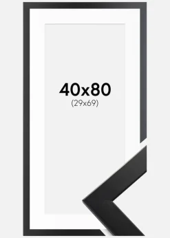 Ramme Trendline Sort 40x80 cm - Passepartout Hvid 30x70 cm