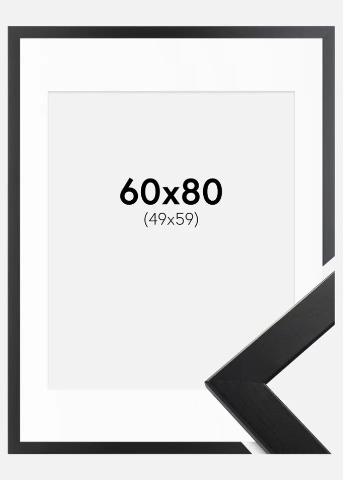 Ramme Trendline Sort 60x80 cm - Passepartout Hvid 50x60 cm