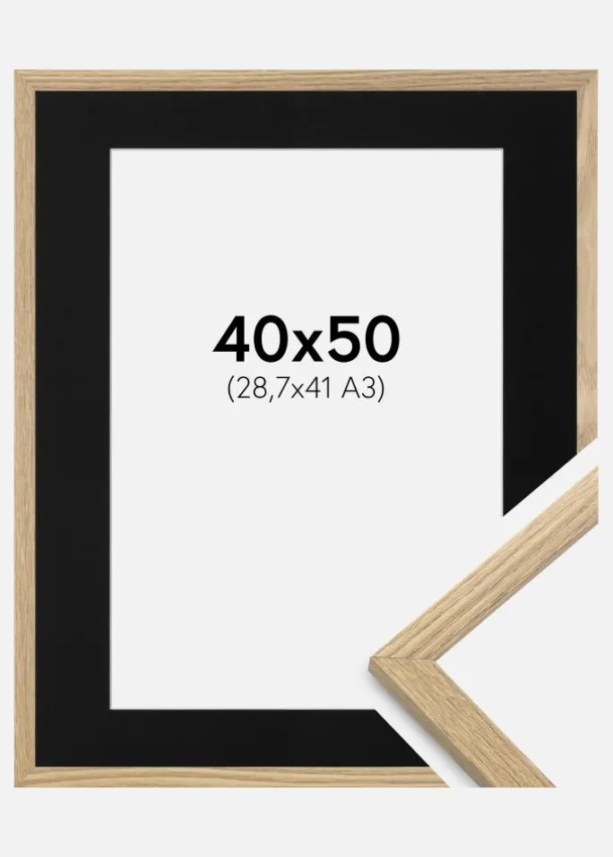 Ramme Trendy Eg 40x50 cm - Passepartout Sort 29,7x42 cm (A3)