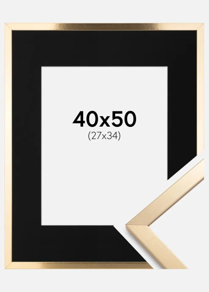 Ramme Trendy Guld 40x50 cm - Passepartout Sort 28x35 cm