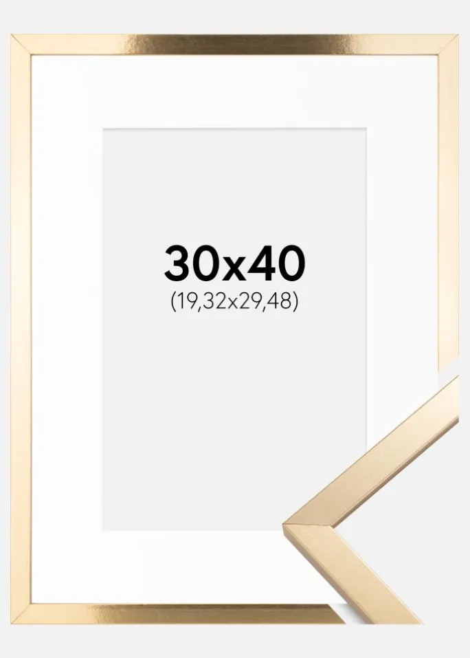 Ramme Trendy Guld 30x40 cm - Passepartout Hvid 8x12 inches